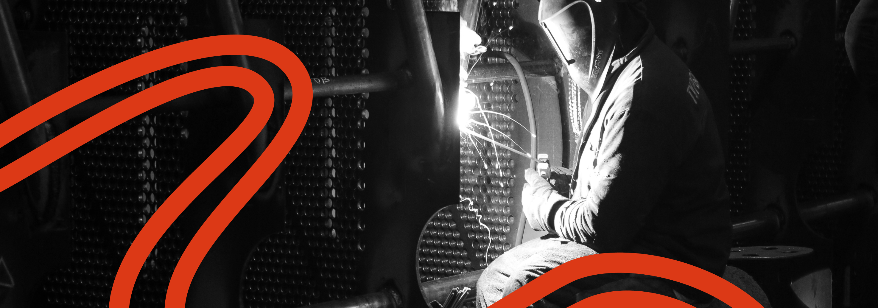 Image of a person welding with scribble illustration overlayed
