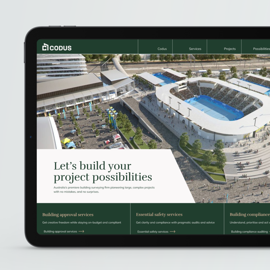 Codus homepage design on tablet