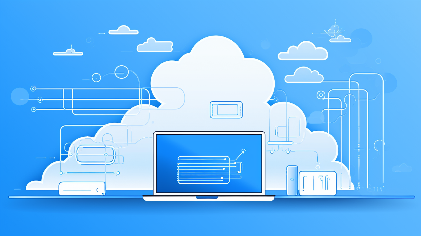 line drawing illustration, website development, laptop and mobile phone sky blue